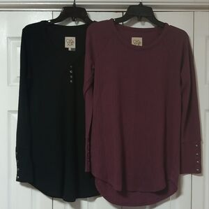 2 Chaser Long Sleeve Waffle Knit Tops